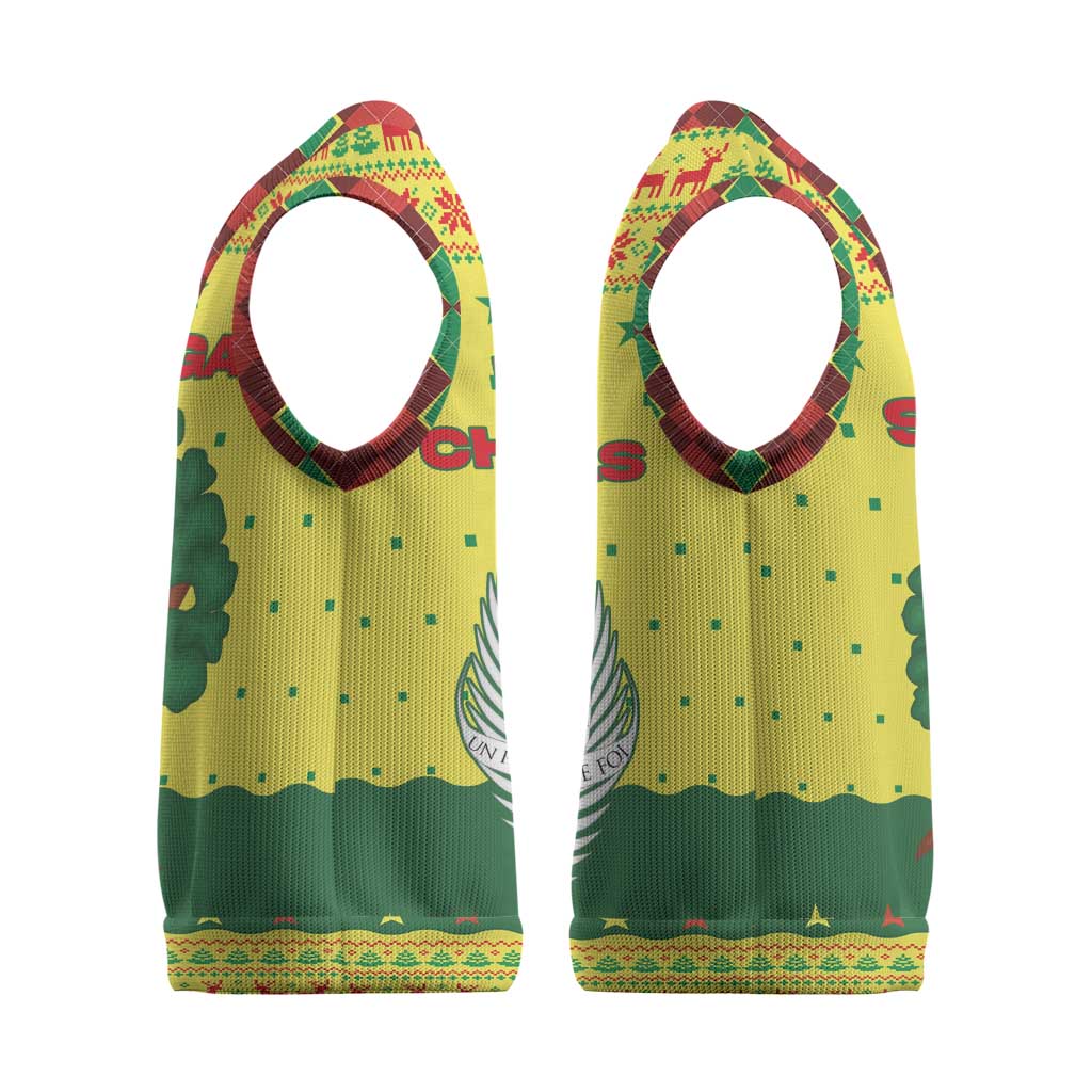 Senegal Christmas Knitted V-Neck Vest Baobab Tree and National Coat of Arms Motif - African Pride