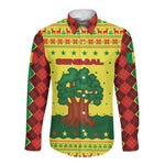 Senegal Christmas Long Sleeve Button Shirt Baobab Tree and National Coat of Arms Motif - African Pride
