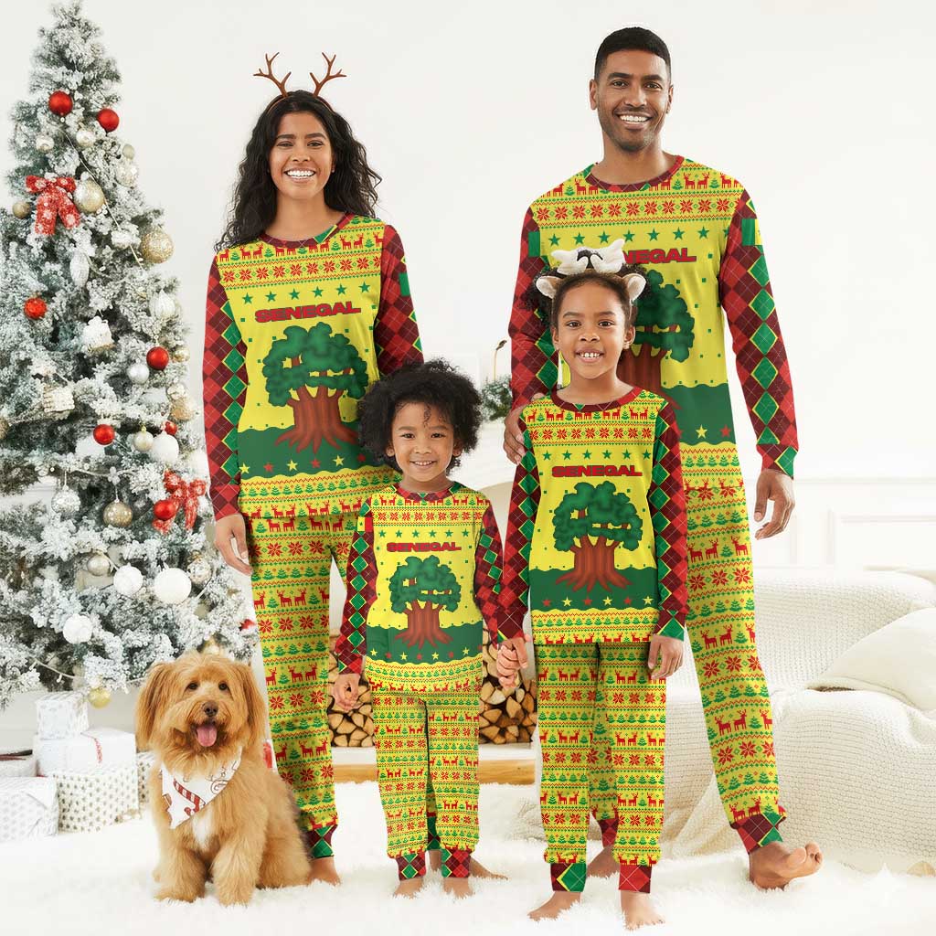 Senegal Christmas Pajama Set Baobab Tree and National Coat of Arms Motif - African Pride
