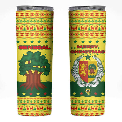Senegal Christmas Skinny Tumbler Baobab Tree and National Coat of Arms Motif - African Pride