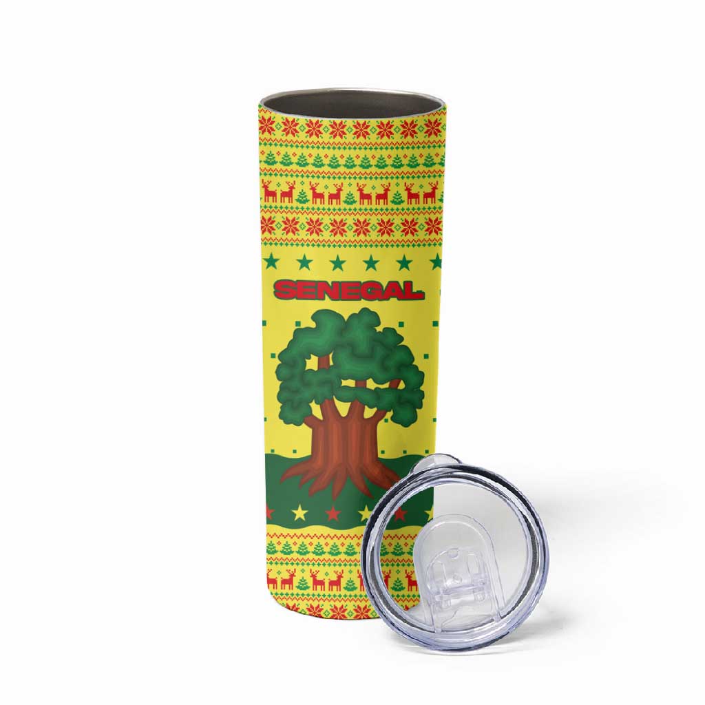 Senegal Christmas Skinny Tumbler Baobab Tree and National Coat of Arms Motif - African Pride