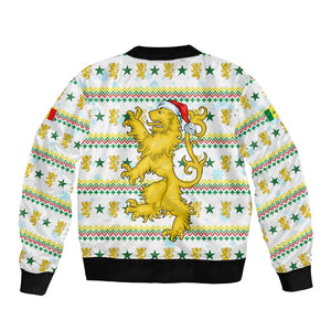 Senegal Christmas Bomber Jacket Golden Lion and Festive Stars Motif - African Pride