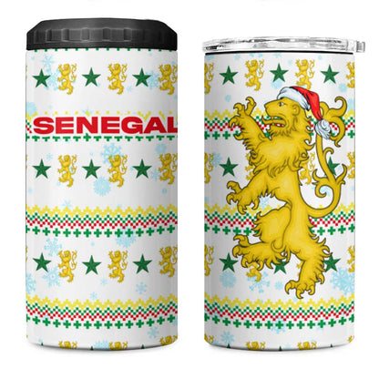 Senegal Christmas 4 in 1 Can Cooler Tumbler Golden Lion and Festive Stars Motif - African Pride