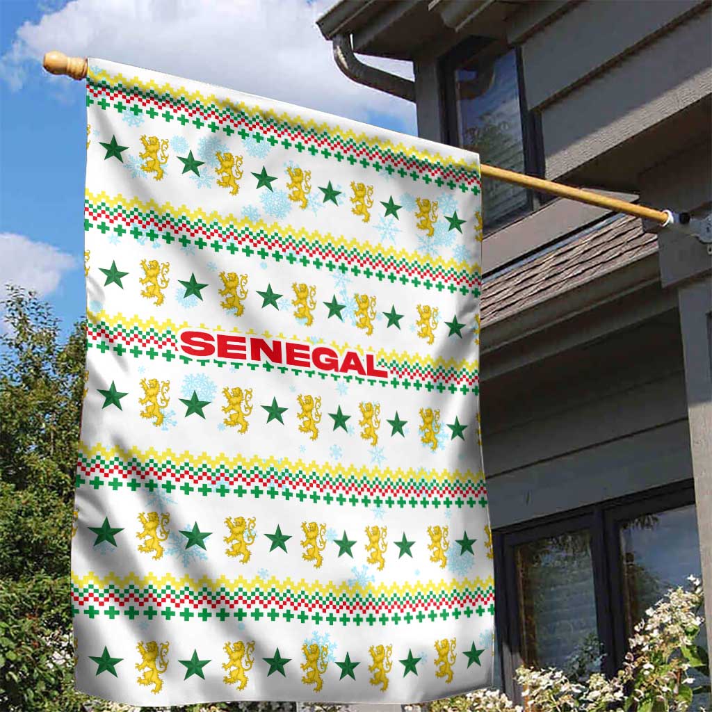 Senegal Christmas Garden Flag Golden Lion and Festive Stars Motif - African Pride