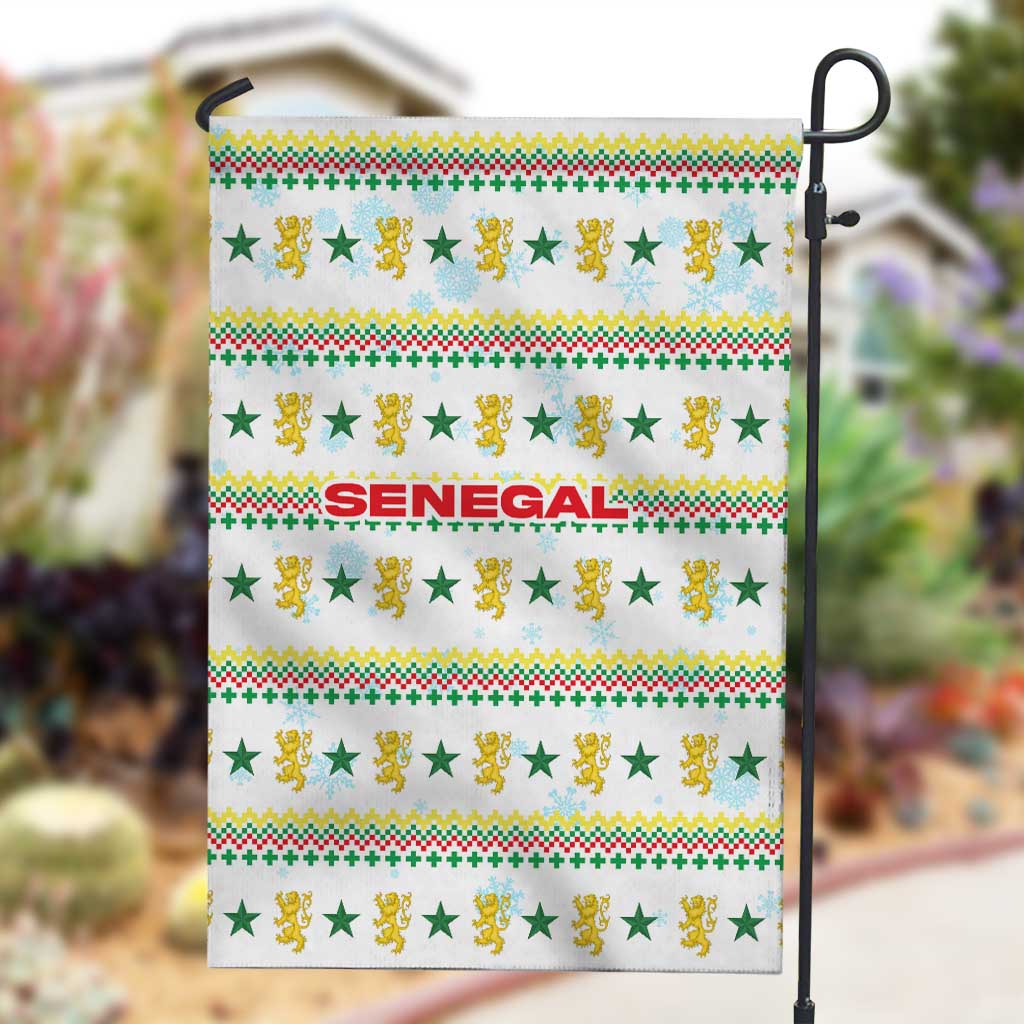 Senegal Christmas Garden Flag Golden Lion and Festive Stars Motif - African Pride