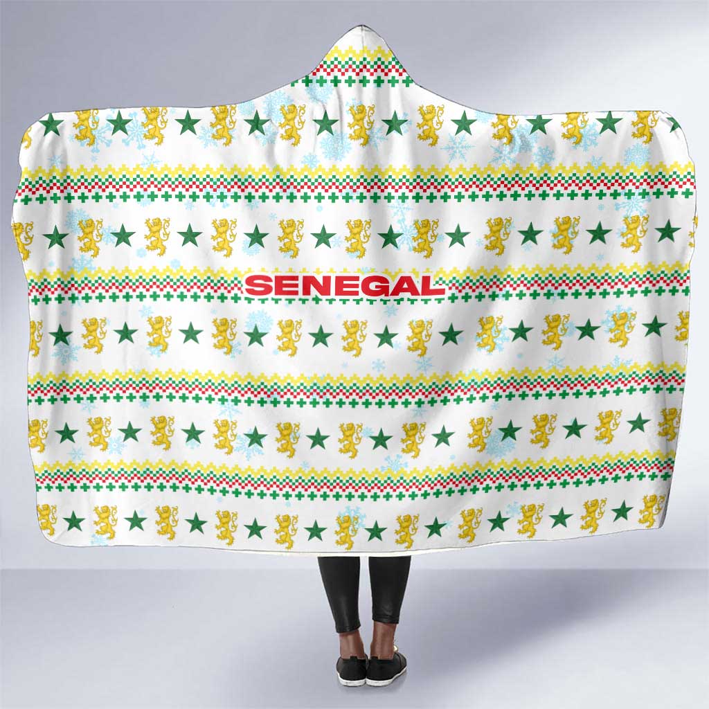 Senegal Christmas Hooded Blanket Golden Lion and Festive Stars Motif - African Pride