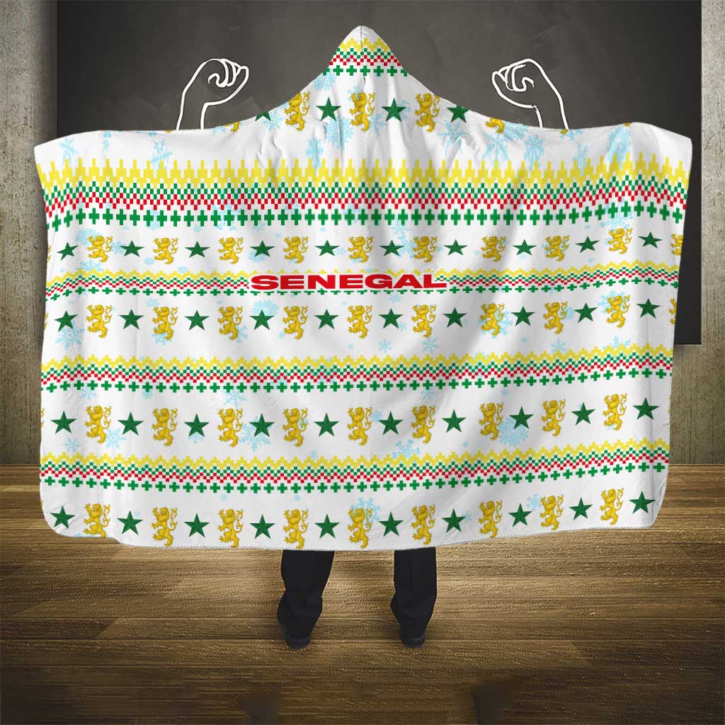 Senegal Christmas Hooded Blanket Golden Lion and Festive Stars Motif - African Pride