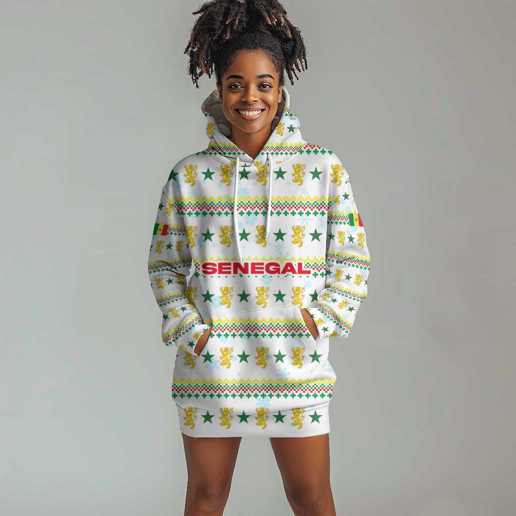 Senegal Christmas Hoodie Dress Golden Lion and Festive Stars Motif - African Pride