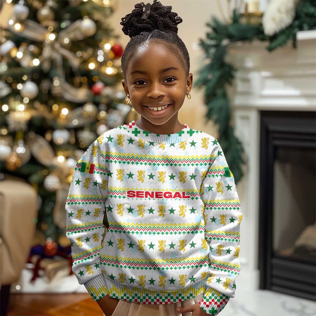 Senegal Christmas Kid Ugly Christmas Sweater Golden Lion and Festive Stars Motif - African Pride
