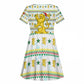 Senegal Christmas Kid Short Sleeve Dress Golden Lion and Festive Stars Motif - African Pride