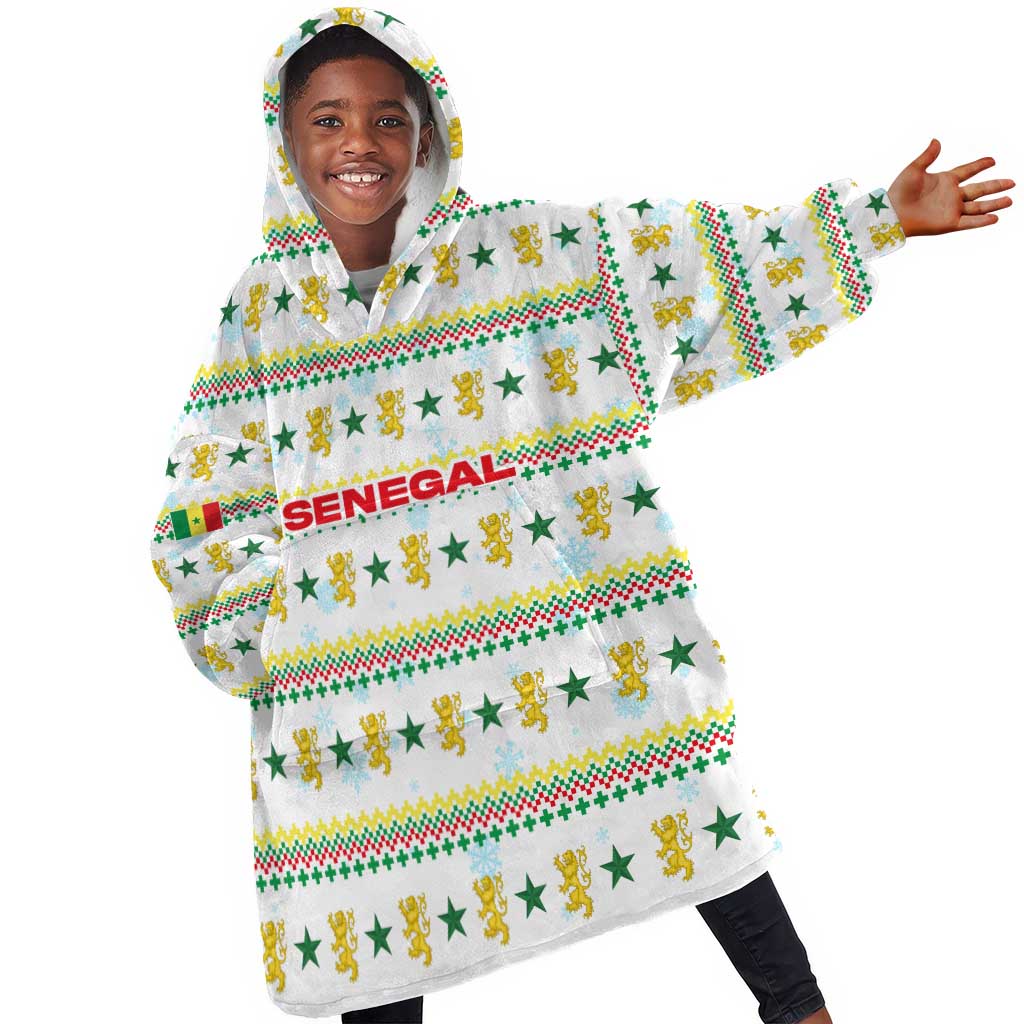 Senegal Christmas Kid Wearable Blanket Hoodie Golden Lion and Festive Stars Motif - African Pride