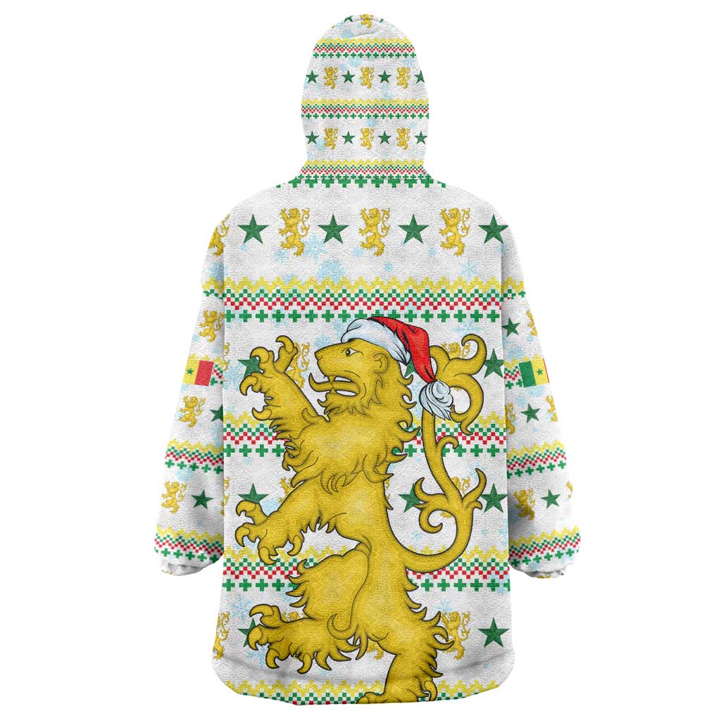 Senegal Christmas Kid Wearable Blanket Hoodie Golden Lion and Festive Stars Motif - African Pride