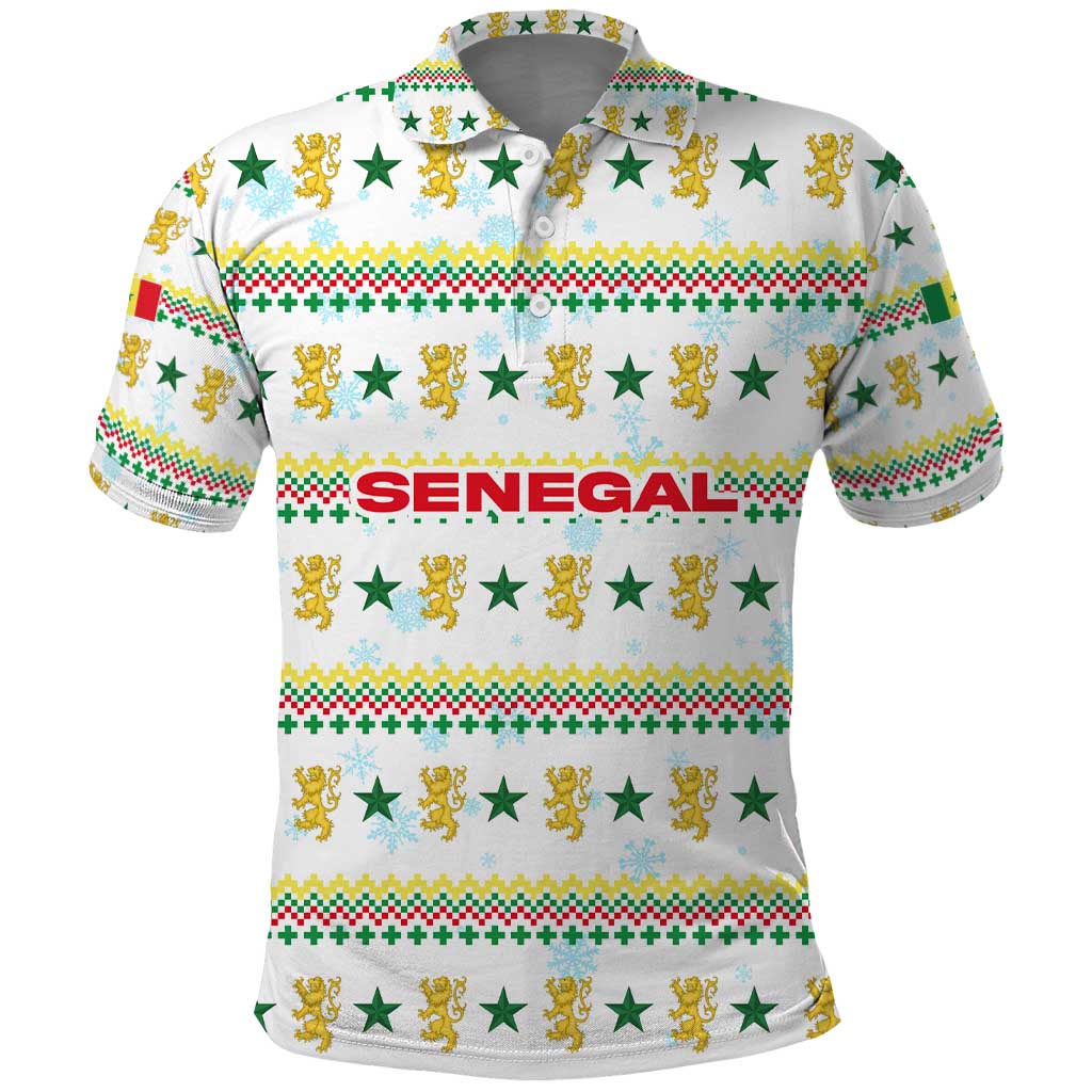 Senegal Christmas Polo Shirt Golden Lion and Festive Stars Motif - African Pride