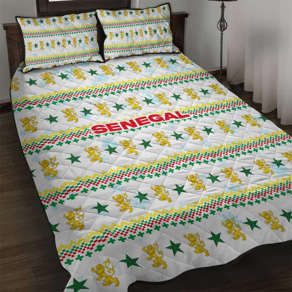 Senegal Christmas Quilt Bed Set Golden Lion and Festive Stars Motif - African Pride