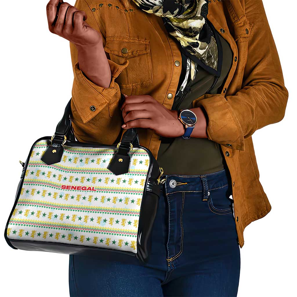 Senegal Christmas Shoulder Handbag Golden Lion and Festive Stars Motif - African Pride