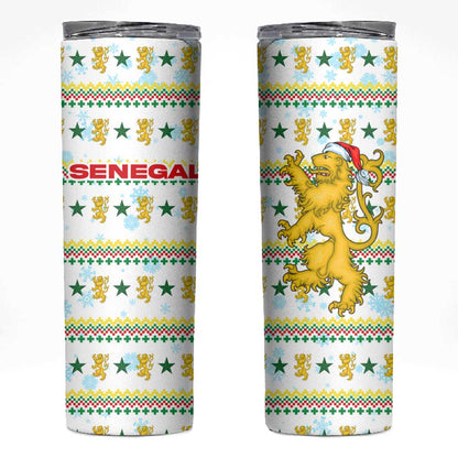 Senegal Christmas Skinny Tumbler Golden Lion and Festive Stars Motif - African Pride