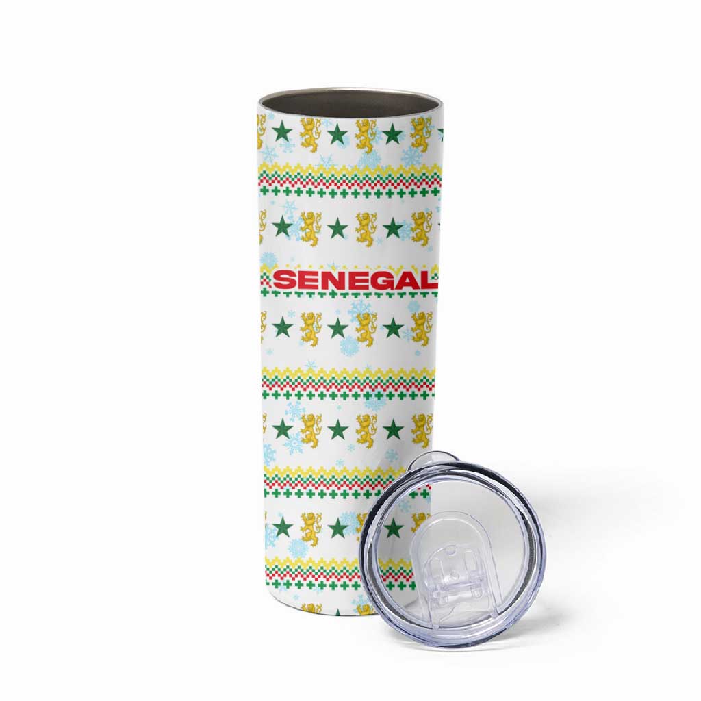 Senegal Christmas Skinny Tumbler Golden Lion and Festive Stars Motif - African Pride