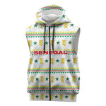 Senegal Christmas Sleeveless Zip Hoodie Golden Lion and Festive Stars Motif - African Pride