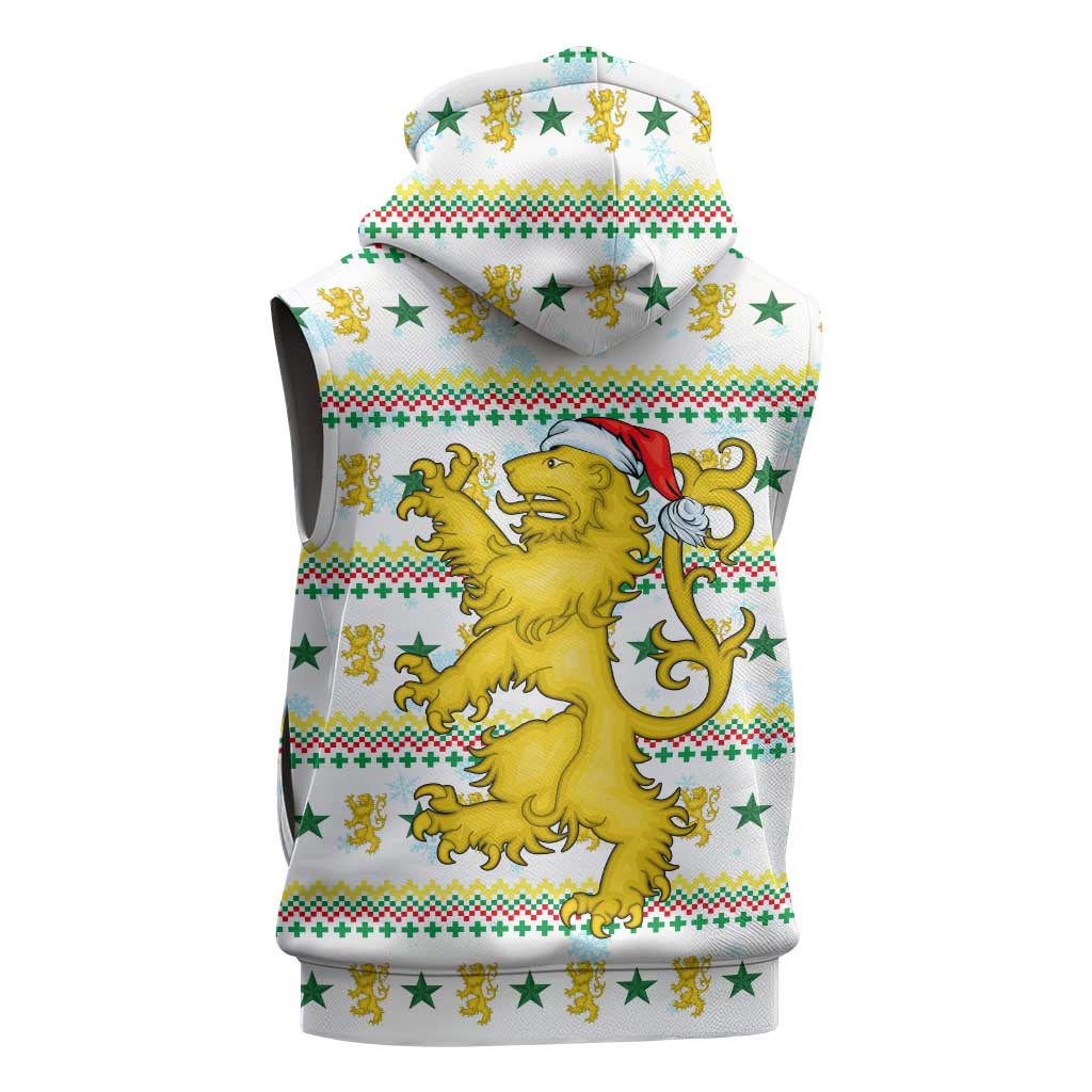 Senegal Christmas Sleeveless Zip Hoodie Golden Lion and Festive Stars Motif - African Pride
