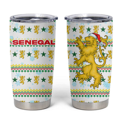 Senegal Christmas Tumbler Cup Golden Lion and Festive Stars Motif - African Pride