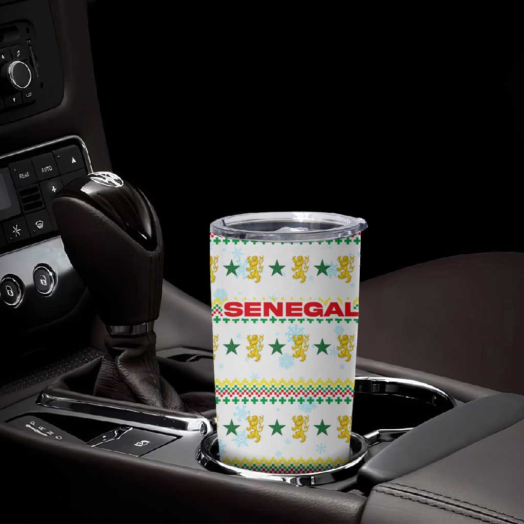 Senegal Christmas Tumbler Cup Golden Lion and Festive Stars Motif - African Pride