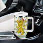 Senegal Christmas Tumbler With Handle Golden Lion and Festive Stars Motif - African Pride