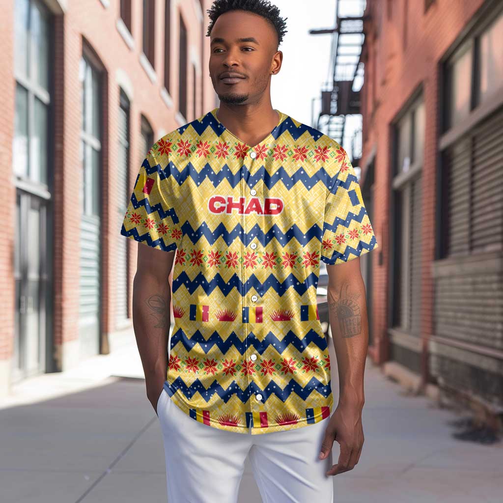 Chad Christmas Baseball Jersey National Coat of Arms, and Festive Motif - African Pride