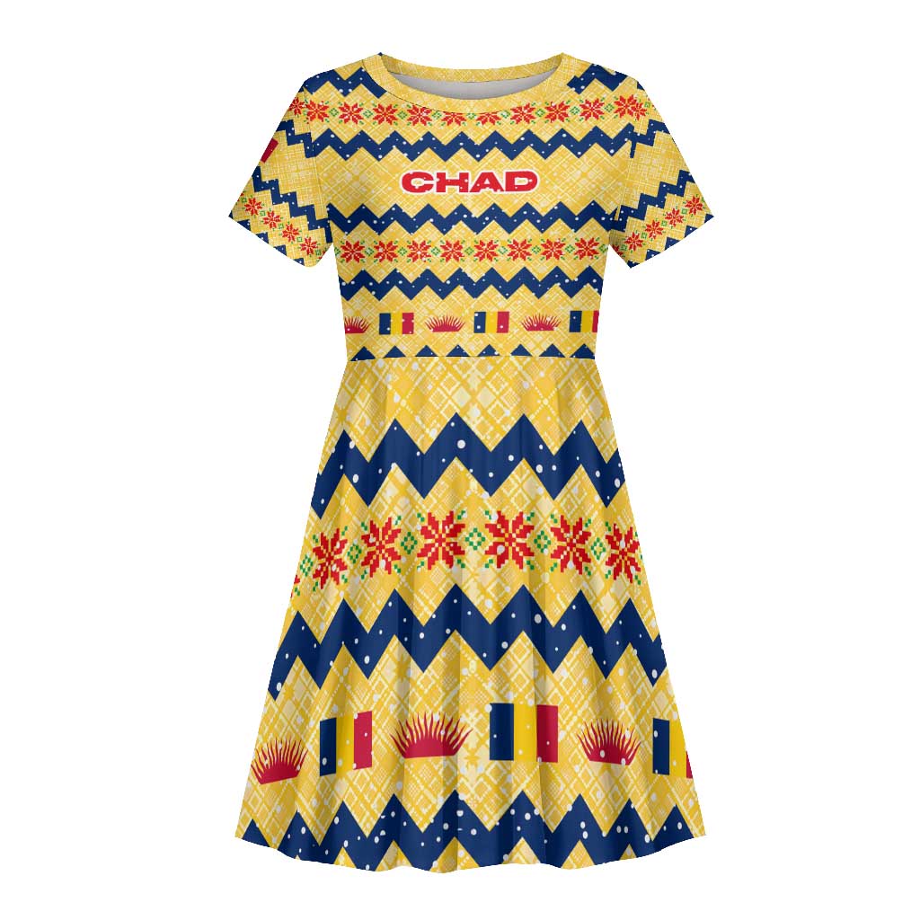 Chad Christmas Kid Short Sleeve Dress National Coat of Arms, and Festive Motif - African Pride