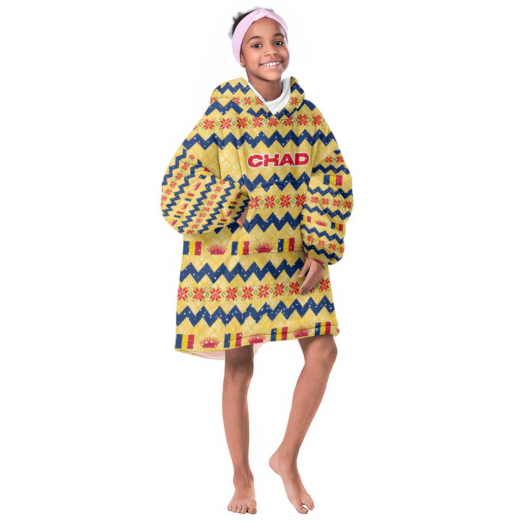 Chad Christmas Kid Wearable Blanket Hoodie National Coat of Arms, and Festive Motif - African Pride