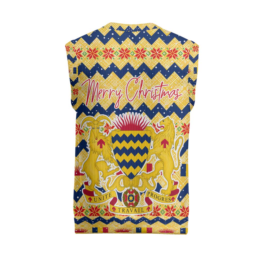 Chad Christmas Knitted V-Neck Vest National Coat of Arms, and Festive Motif - African Pride