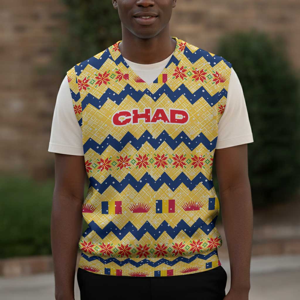 Chad Christmas Knitted V-Neck Vest National Coat of Arms, and Festive Motif - African Pride