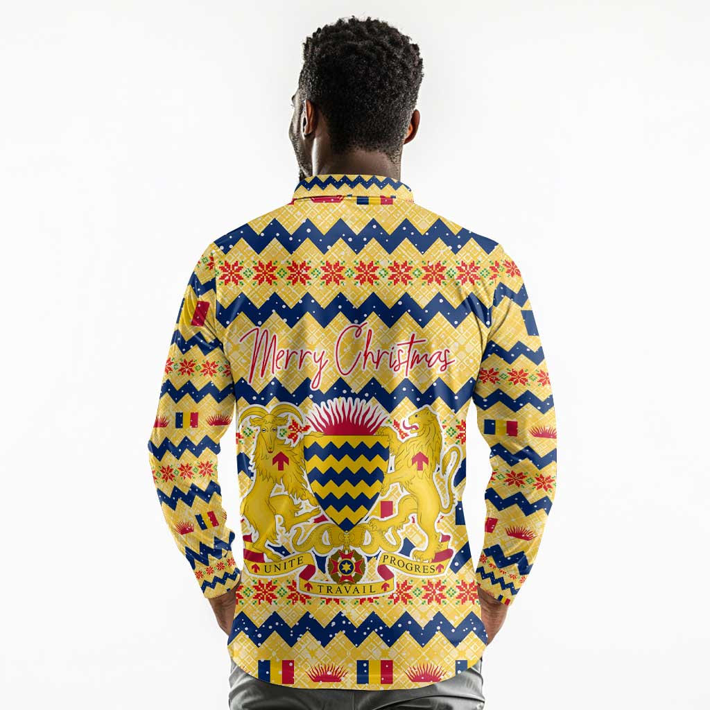 Chad Christmas Long Sleeve Polo Shirt National Coat of Arms, and Festive Motif - African Pride