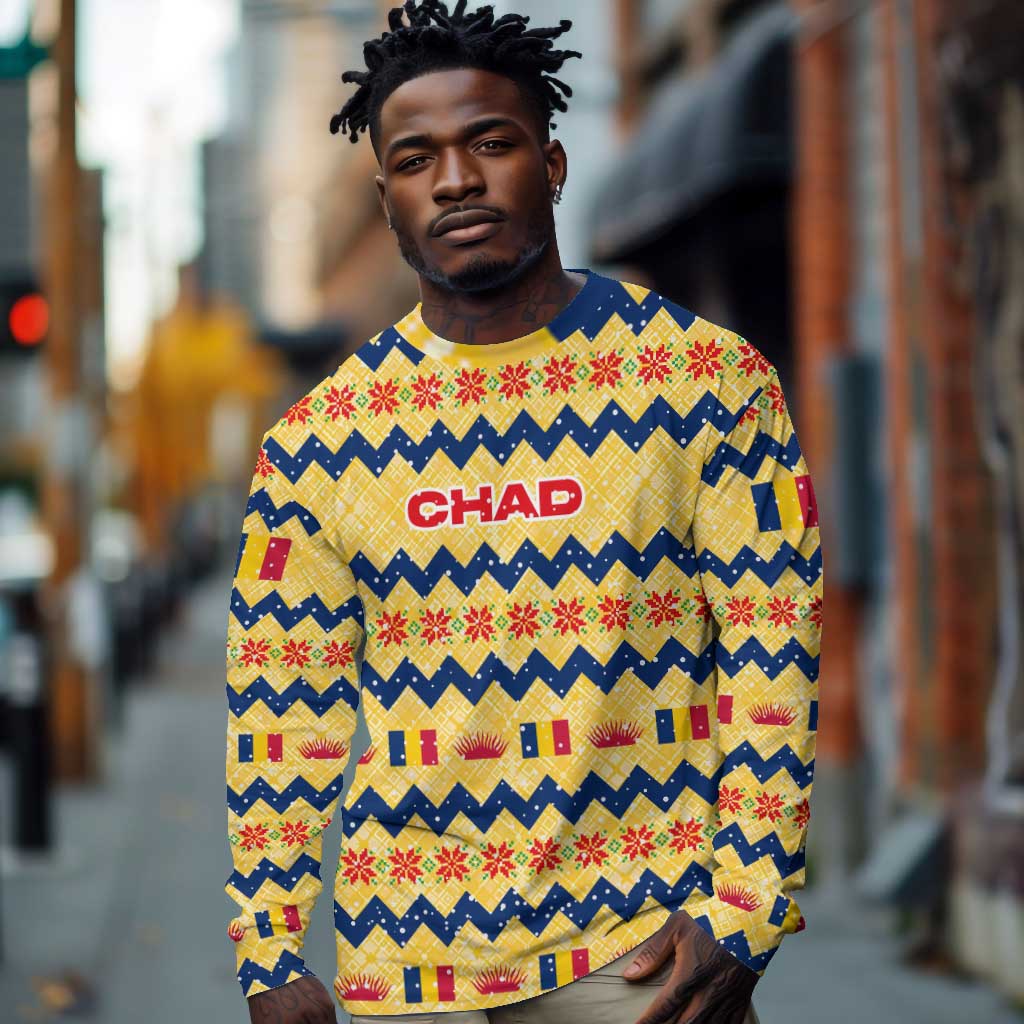 Chad Christmas Long Sleeve Shirt National Coat of Arms, and Festive Motif - African Pride