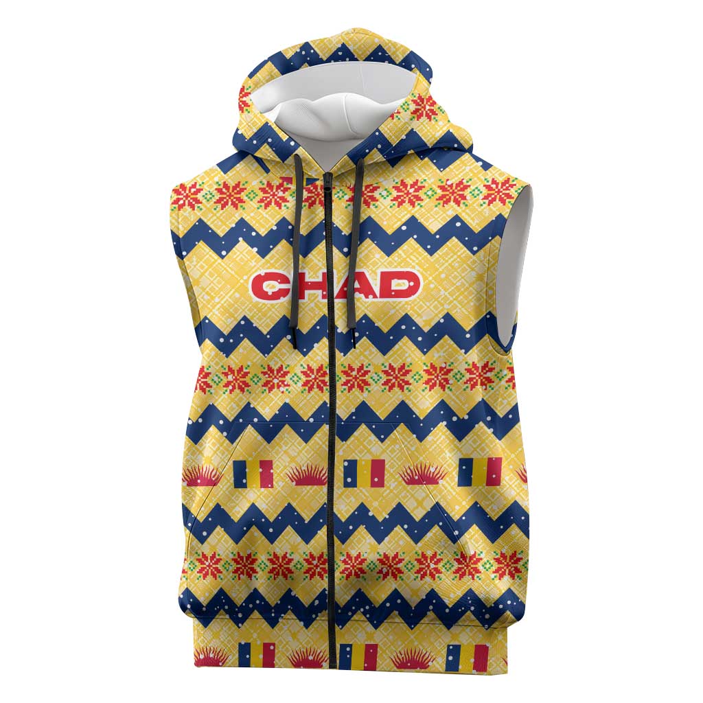 Chad Christmas Sleeveless Zip Hoodie National Coat of Arms, and Festive Motif - African Pride