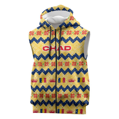 Chad Christmas Sleeveless Zip Hoodie National Coat of Arms, and Festive Motif - African Pride