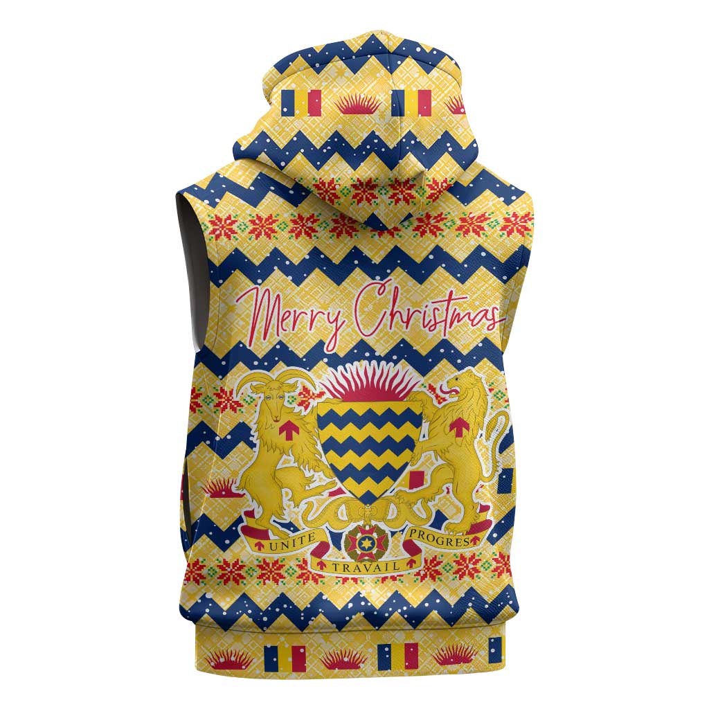 Chad Christmas Sleeveless Zip Hoodie National Coat of Arms, and Festive Motif - African Pride