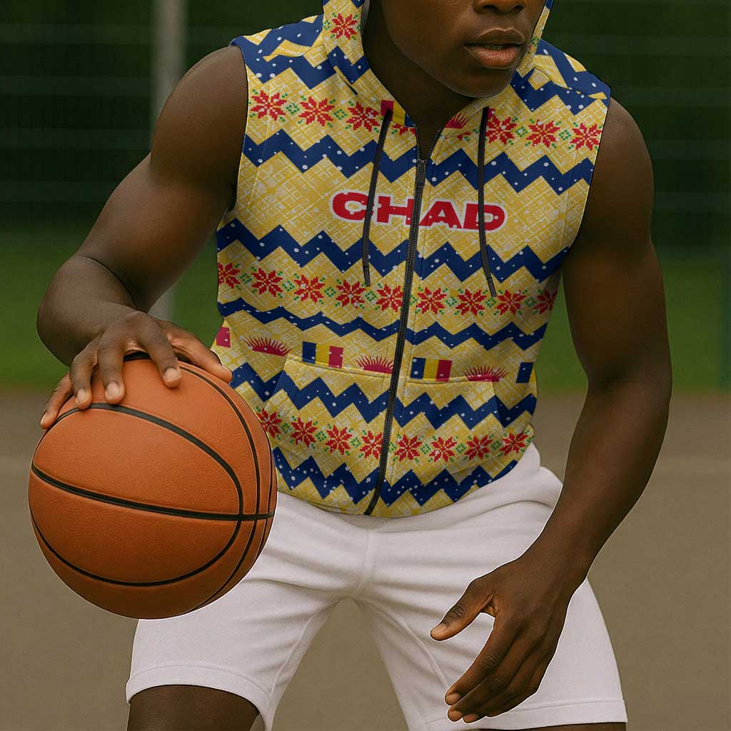 Chad Christmas Sleeveless Zip Hoodie National Coat of Arms, and Festive Motif - African Pride