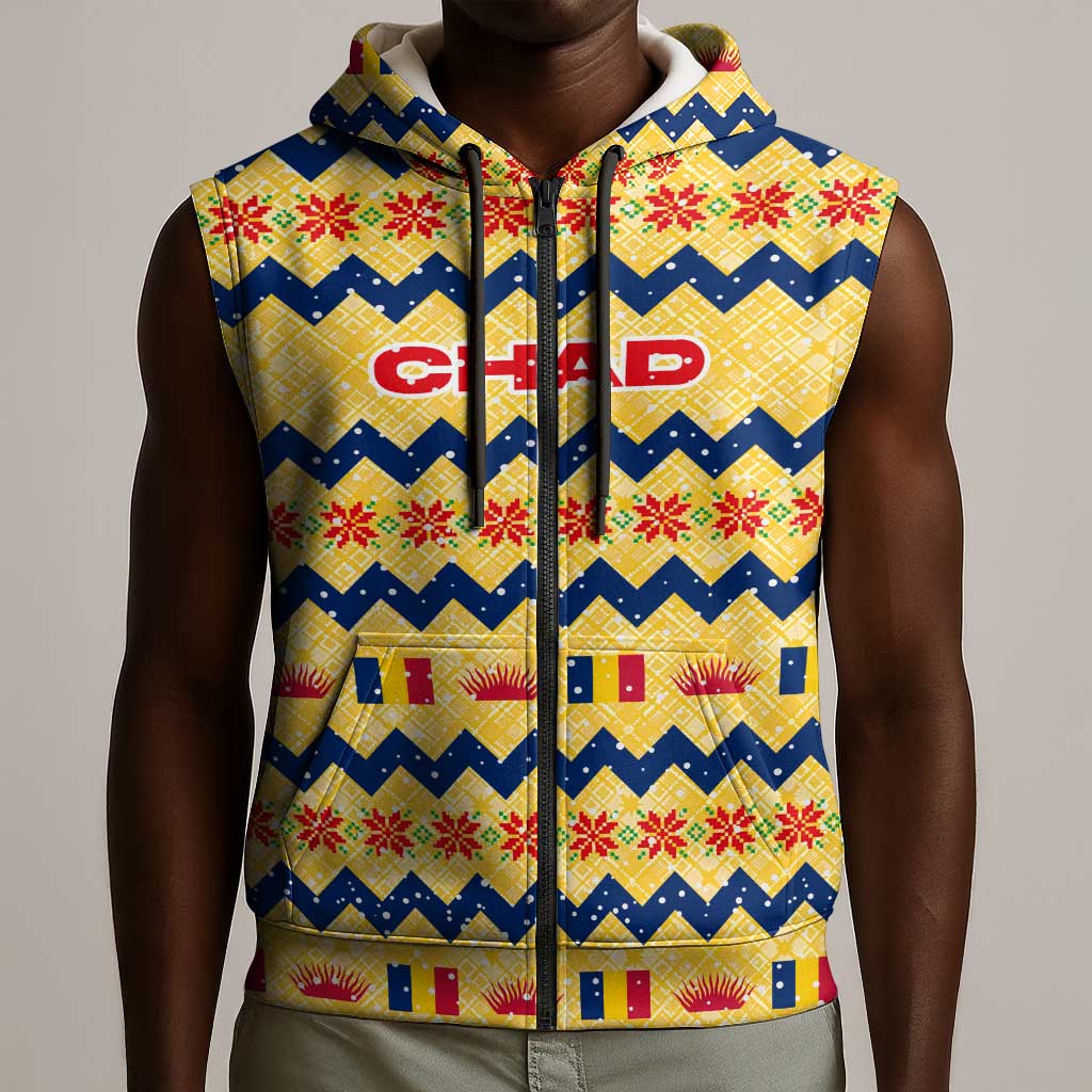 Chad Christmas Sleeveless Zip Hoodie National Coat of Arms, and Festive Motif - African Pride