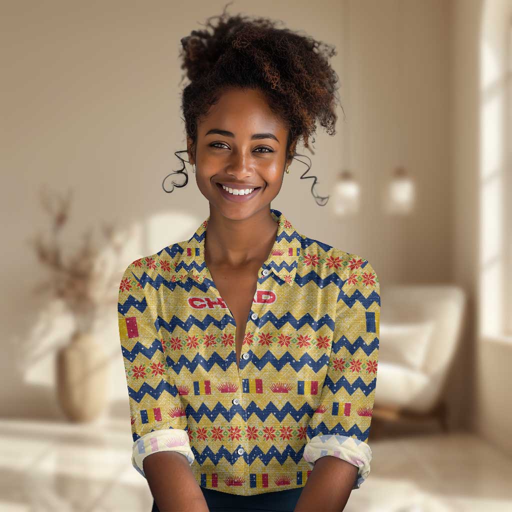 Chad Christmas Women Casual Shirt National Coat of Arms, and Festive Motif - African Pride