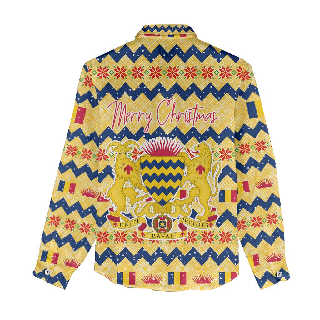 Chad Christmas Women Casual Shirt National Coat of Arms, and Festive Motif - African Pride