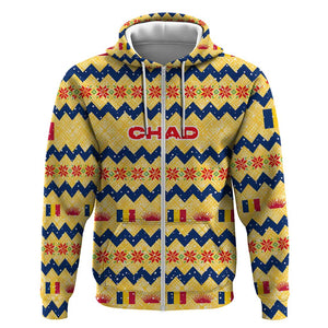 Chad Christmas Zip Hoodie National Coat of Arms, and Festive Motif - African Pride
