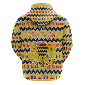 Chad Christmas Zip Hoodie National Coat of Arms, and Festive Motif - African Pride