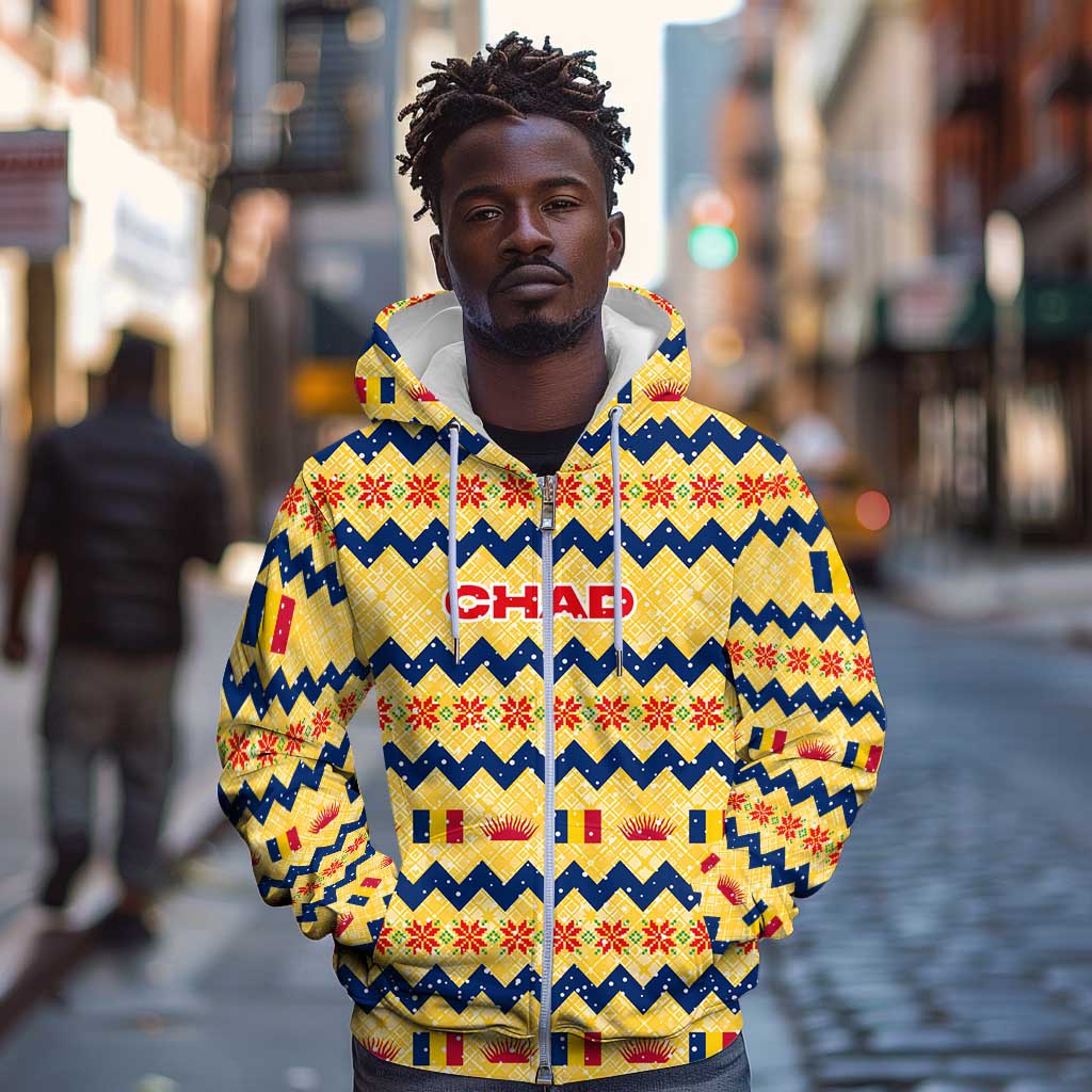 Chad Christmas Zip Hoodie National Coat of Arms, and Festive Motif - African Pride
