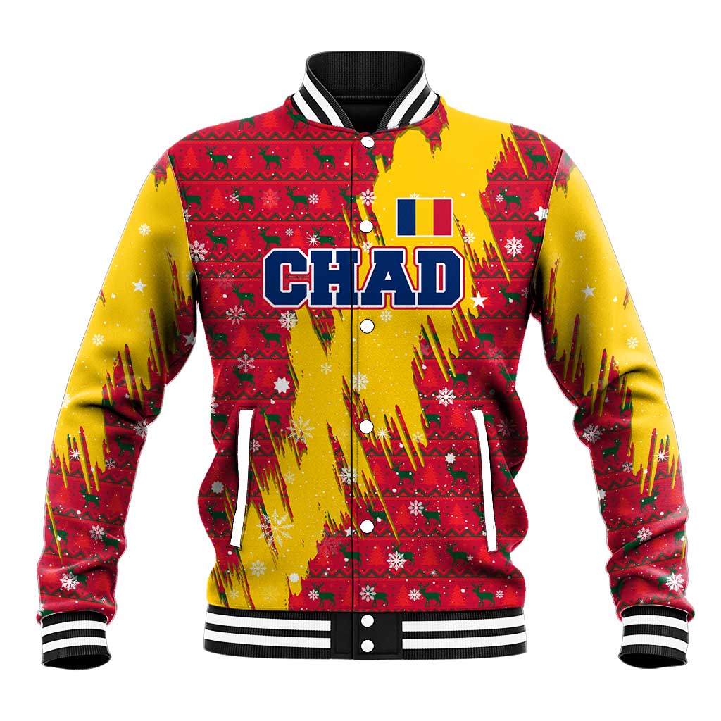 Chad Christmas Baseball Jacket National Coat of Arms and Snowflake Accents - African Pride