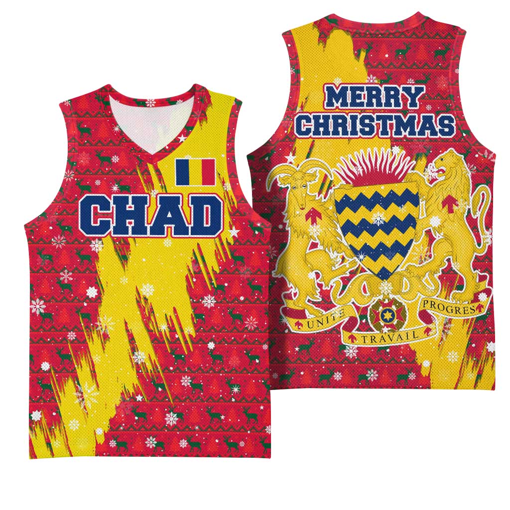 Chad Christmas Basketball Jersey National Coat of Arms and Snowflake Accents TS04