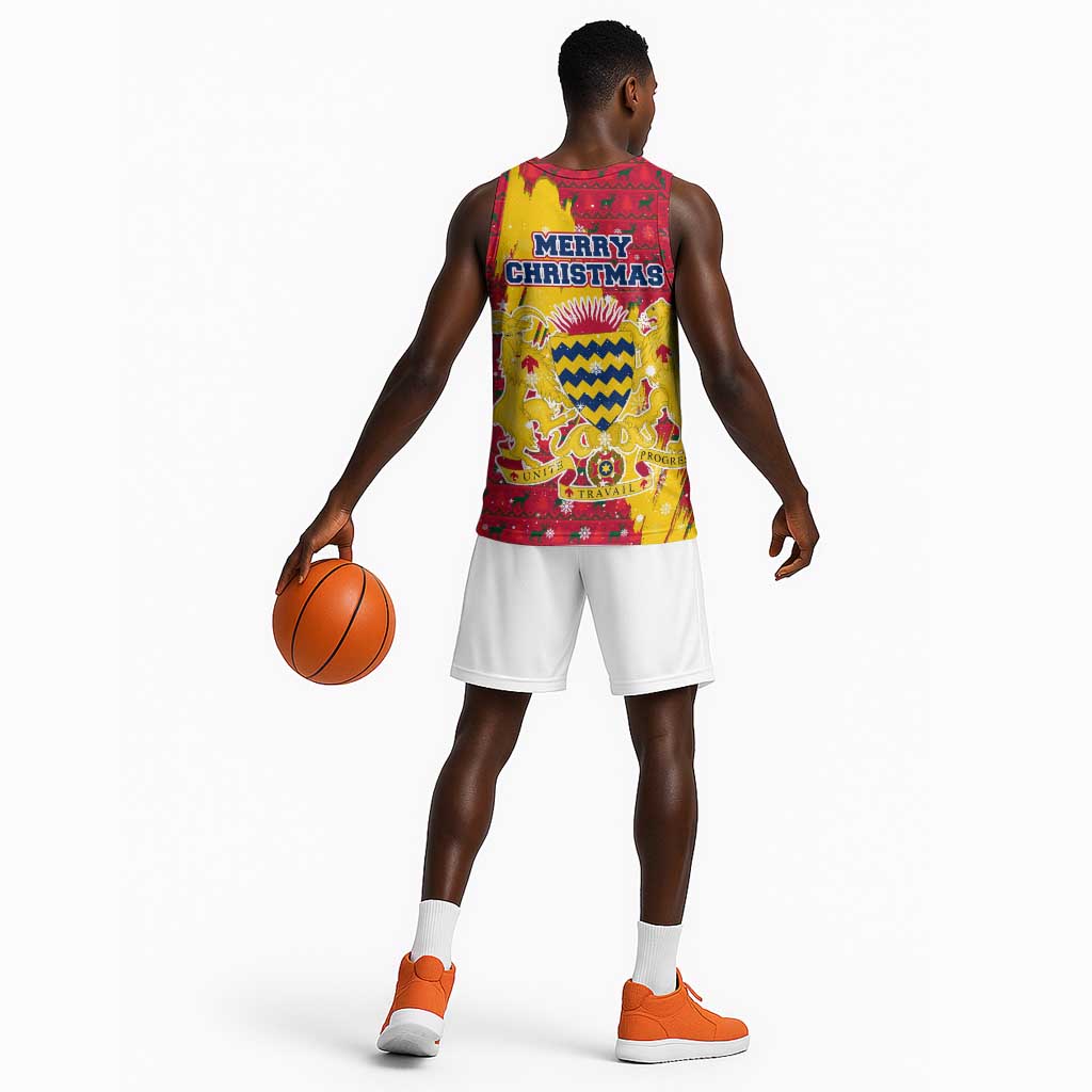 Chad Christmas Basketball Jersey National Coat of Arms and Snowflake Accents TS04