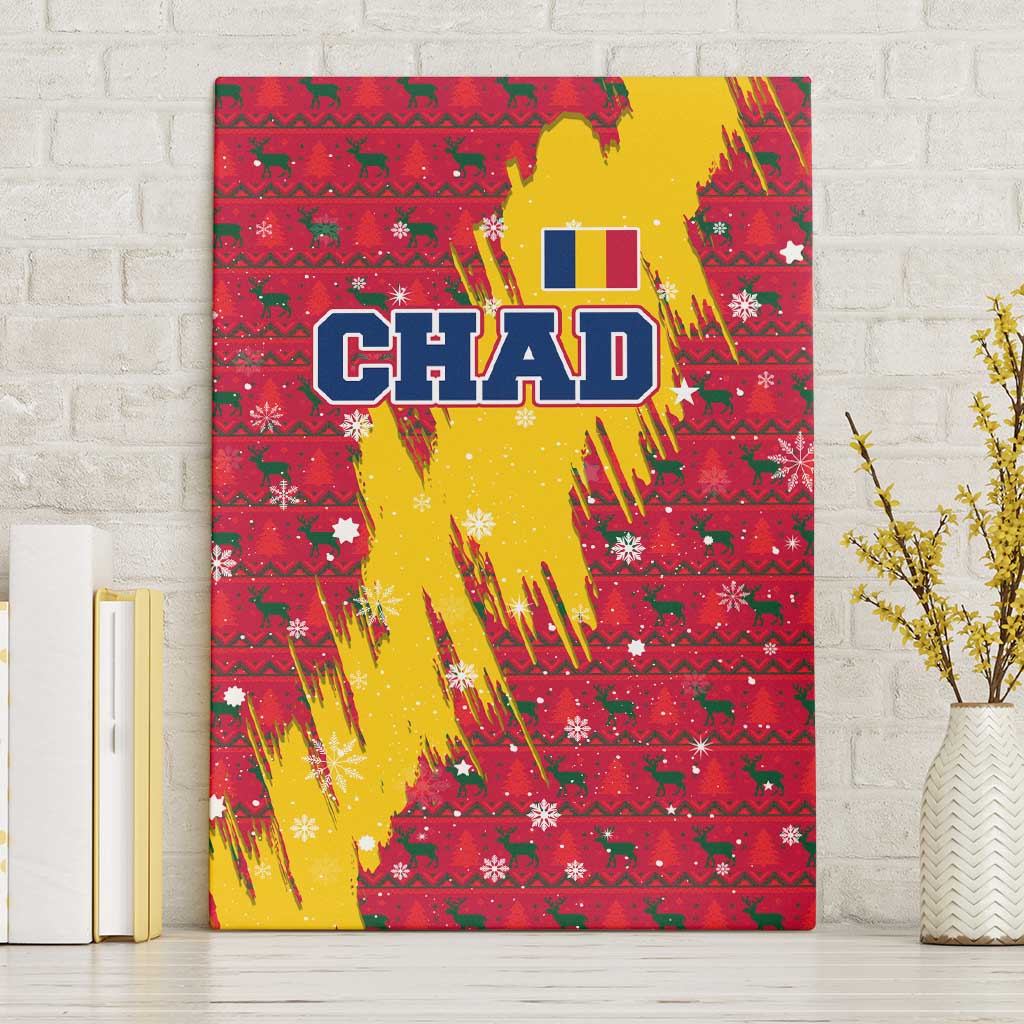 Chad Christmas Canvas Wall Art National Coat of Arms and Snowflake Accents - African Pride
