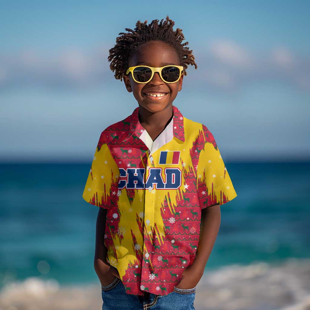 Chad Christmas Kid Hawaiian Shirt National Coat of Arms and Snowflake Accents - African Pride