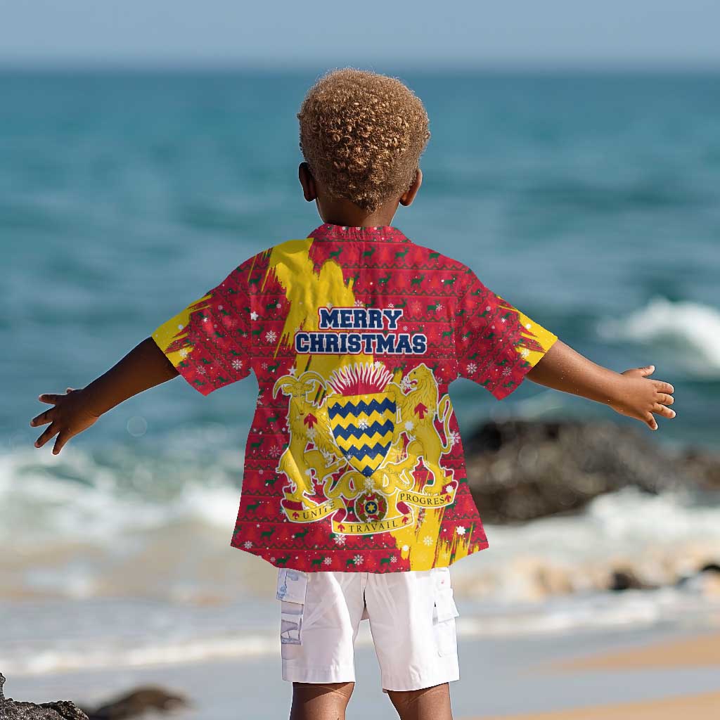 Chad Christmas Kid Hawaiian Shirt National Coat of Arms and Snowflake Accents - African Pride