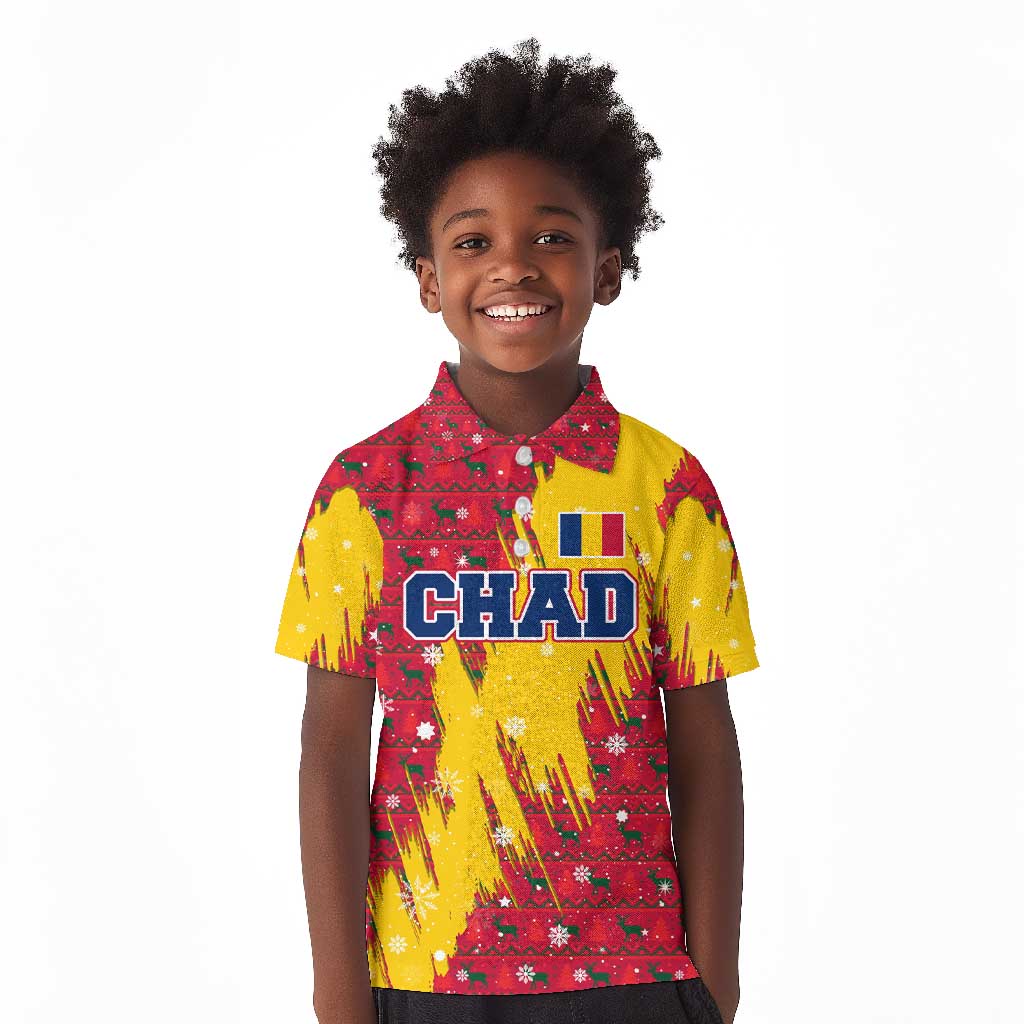 Chad Christmas Kid Polo Shirt National Coat of Arms and Snowflake Accents - African Pride